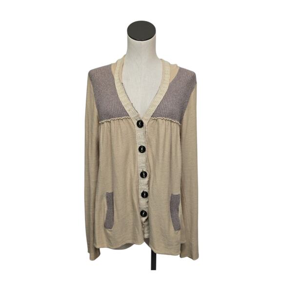 Free People‎ Peasant Cardigan Sweater Size Small Beige Brown Button Up Bohemian - Picture 1 of 11